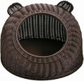 Handmade Woven Rattan Cat Bed with Ear Detail, Enclosed, Brown, Medium