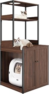 Mingyall Large Cat Litter Box Enclosure for Self-Cleaning Boxes, Wood Washroom with Shelves, Brown