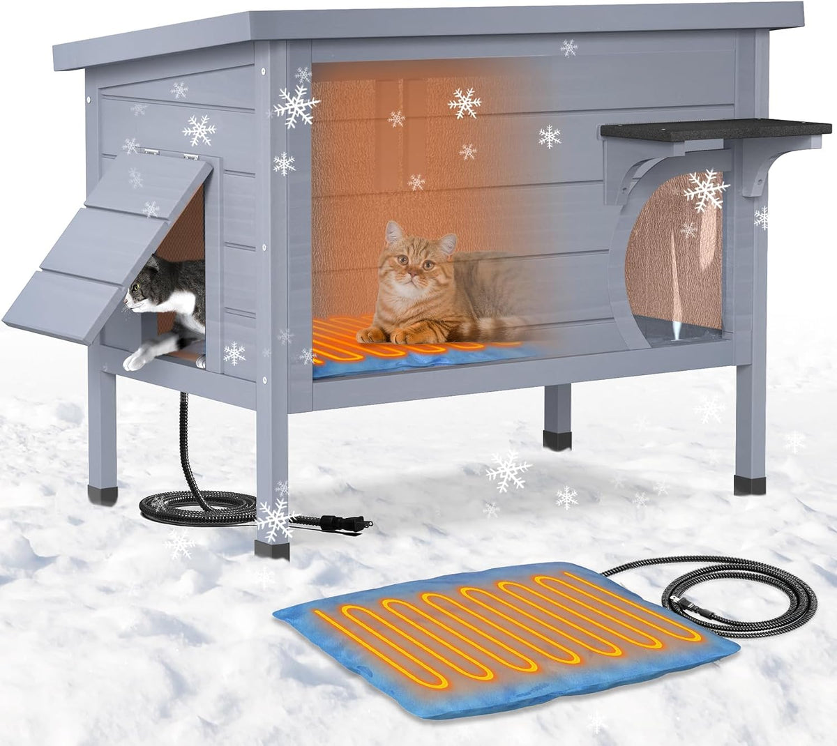Two-story wooden heated outdoor cat house with balcony – view 3