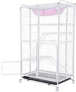 4-Tier Foldable Metal Wire Cat Cage with Wheels, Indoor