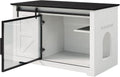 White farmhouse litter box enclosure with acrylic doors and cat stairs – view 2