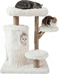 Sunflower cat tree with three flower perches and a solid wood scratching post – view 2