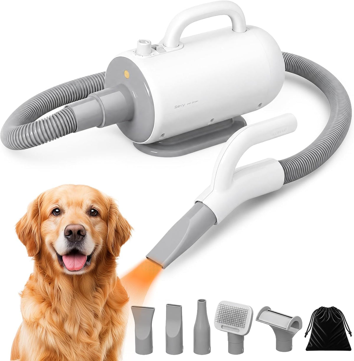 White high velocity dog dryer on a wall mount bracket with nozzles – view 3