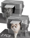 Two enclosed stainless steel litter boxes with lids in dark grey