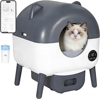 Self-Cleaning Automatic Cat Litter Box, Large Capacity, App Control, with Garbage Bags