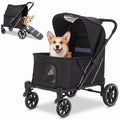 Foldable dog stroller with a non-slip boarding ramp lowered