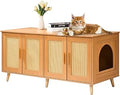 VEVOR Cat Litter Box Enclosure for 2 Cats, Hidden Furniture with Rattan Decorated Doors, 47.2 x 19.7 x 21.7 Inch, Natural