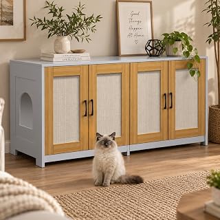 Modern Cat Litter Box Enclosure Cabinet, Hidden Cat House Furniture