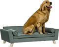 Gray 39 in chenille dog sofa with wooden legs and removable pillows