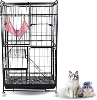 53.5-Inch 4-Tier Foldable Iron Cat Cage Crate with Wheels