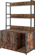 Brown 52 inch cat litter box enclosure cabinet with two storage shelves