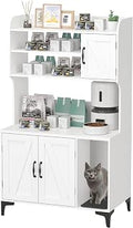Modern Cat Litter Box Enclosure with 4-Tier Storage Shelves, 2 Cabinets and Doors, Gray