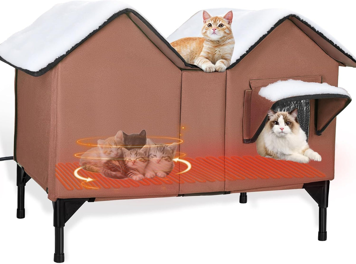 Extra large heated outdoor cat shelter with two doors