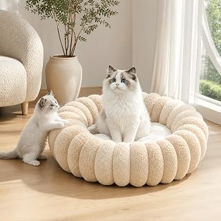 Round Plush Pet Bed for Cats and Small to Large Dogs