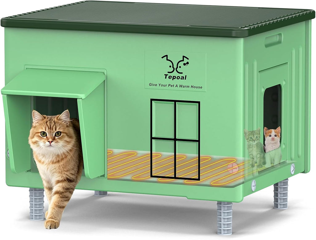 Insulated elevated outdoor cat house with two doors – view 2