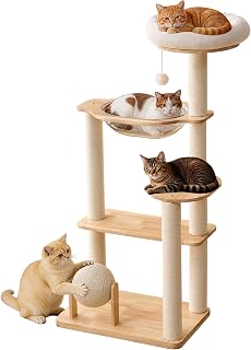 52 Inch Solid Wood Cat Tree for Large Cats with Space Capsule