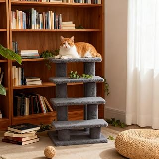 Multi-Level Carpeted Cat Scratching Post with Pet Stairs