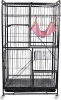 4-Tier Cat Cage with Tray, 53.5 Inch Foldable Crate with Wheels