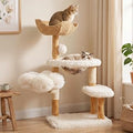 Unique Cat Tree Tower with Solid Whole Log Trunks and Sisal Scratching Posts for Indoor Cats