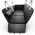 Black waterproof hard bottom dog car seat cover installed in a rear seat