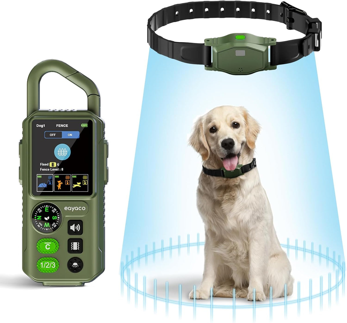 Green wireless dog fence transmitter with remote and training collar