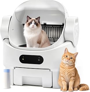 Automatic Self-Cleaning Open-Top Litter Box for Multiple Cats, White