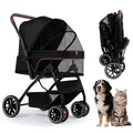 Black one-click folding pet stroller with reversible handle – view 3
