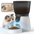 White automatic cat feeder with rotatable camera above the bowl