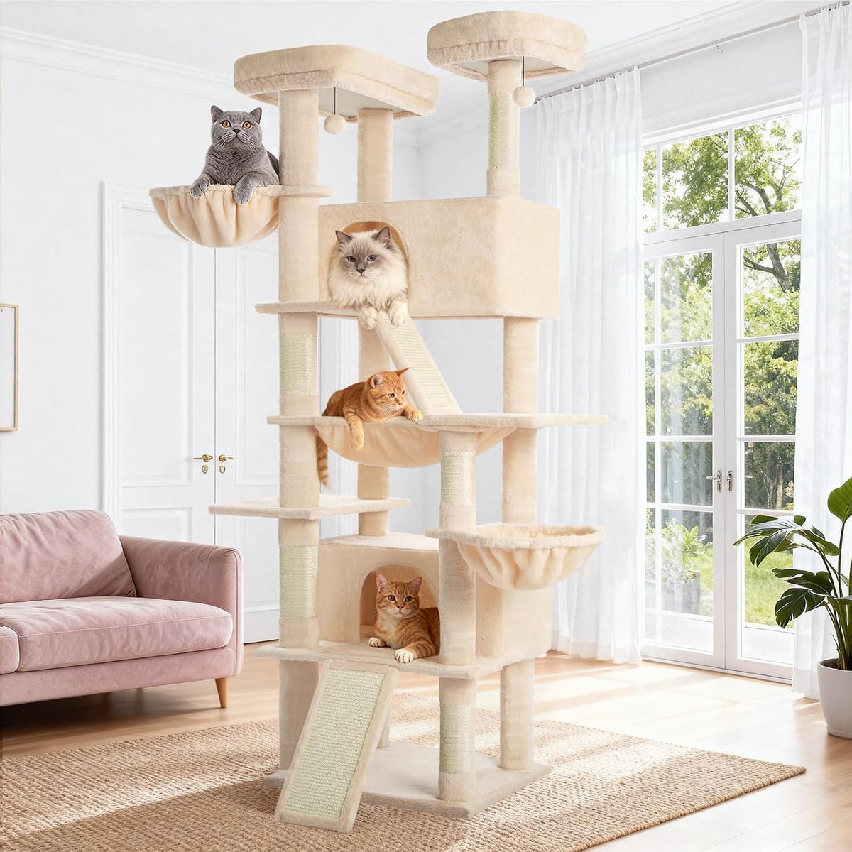 82 inch multi-level cat tree tower with condos, hammock and hanging baskets – view 2