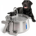 Cordless stainless steel 7 liter dog water fountain on a kitchen floor