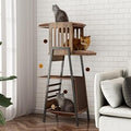 Modern Cat Tree, 58-Inch Tower for Large Cats, Scratching Board, Large Perch, Hammock, Removable Pads, Rustic Brown
