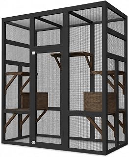 Garvee 70" Catio Outdoor Cat Enclosure, Wooden Patio Cat House, Black