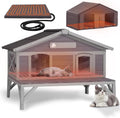 Large insulated outdoor cat house with heating pad and waterproof roof