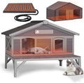 Heated Outdoor Cat House, Large Insulated Weatherproof Shelter with Heated Pad and Thermal Liner, for 1-4 Cats