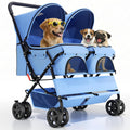 Side-by-side double pet stroller with two compartments for small dogs or cats