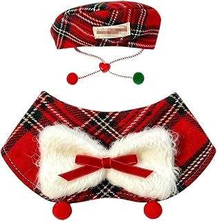 Plaid Beret Hat and Bib Set for Cats and Dogs, Vintage Photo Prop
