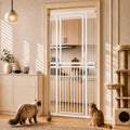 White 73.6 inch extra tall cat gate with a clear acrylic upper panel