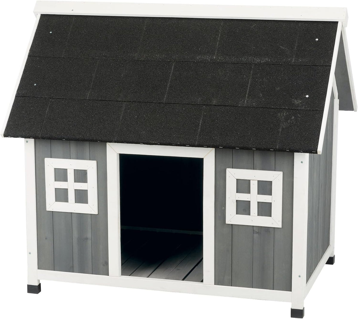 Barn-style wooden outdoor dog house with peaked roof – view 2