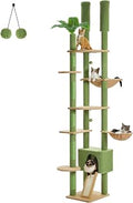 Adjustable-Height Floor-to-Ceiling Wooden Cat Tower with Hammock and Condo, AMT0249GN