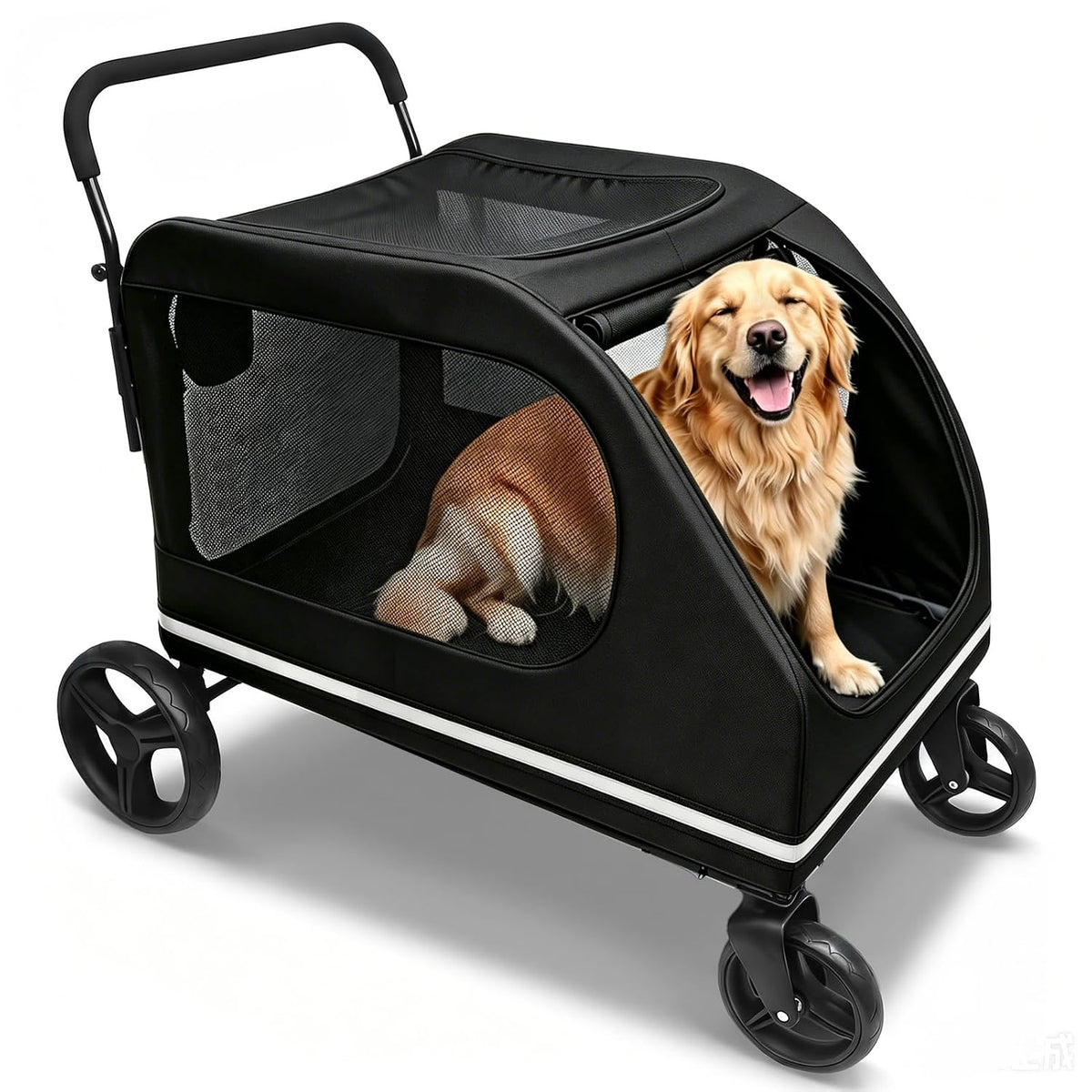 Blue extra large dog stroller with walk-in rear entry and large wheels – view 2