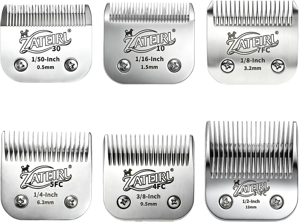 Six silver pet clipper blades with ceramic cutters