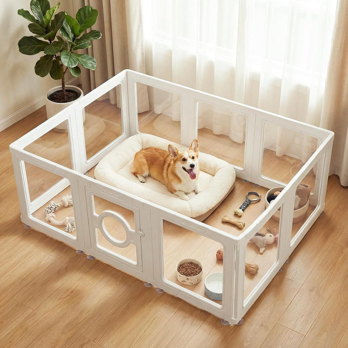 White-framed clear acrylic 8-panel pet playpen – view 2