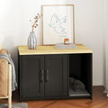 Black two-tier wooden litter box cabinet with open storage shelf – view 3