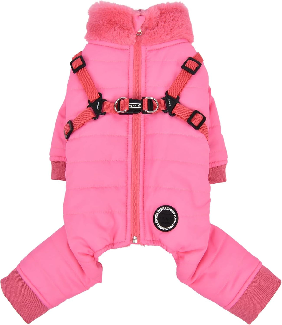 Black full zip winter dog jumpsuit with built-in harness and mock neck – view 3