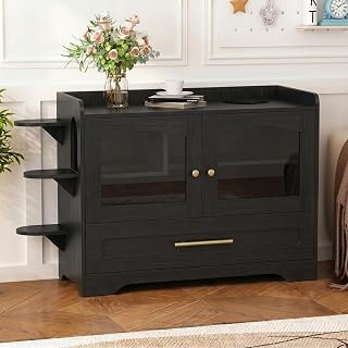 Cat Litter Box Enclosure with Acrylic Door and Runway, Black