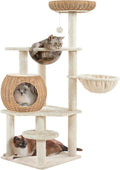 54 inch cat tree with woven rattan nest, hammock and acrylic bowl