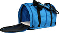 Blue soft-sided XL pet travel carrier with seatbelt straps