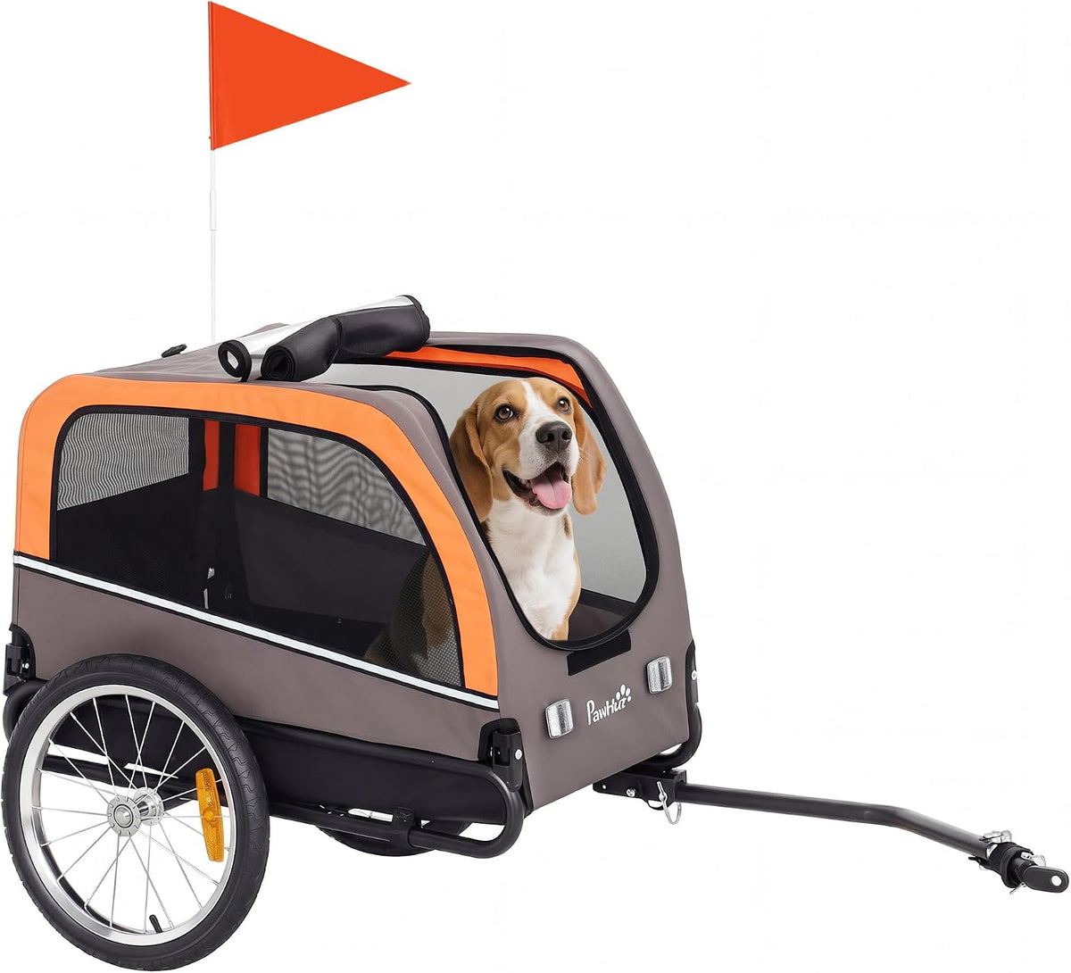 Dog bike trailer with two entrances, mesh windows and quick release wheels