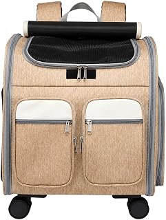 Oxford Wheeled Pet Carrier, Lightweight Soft-Sided Foldable Cat Carrier, Khaki
