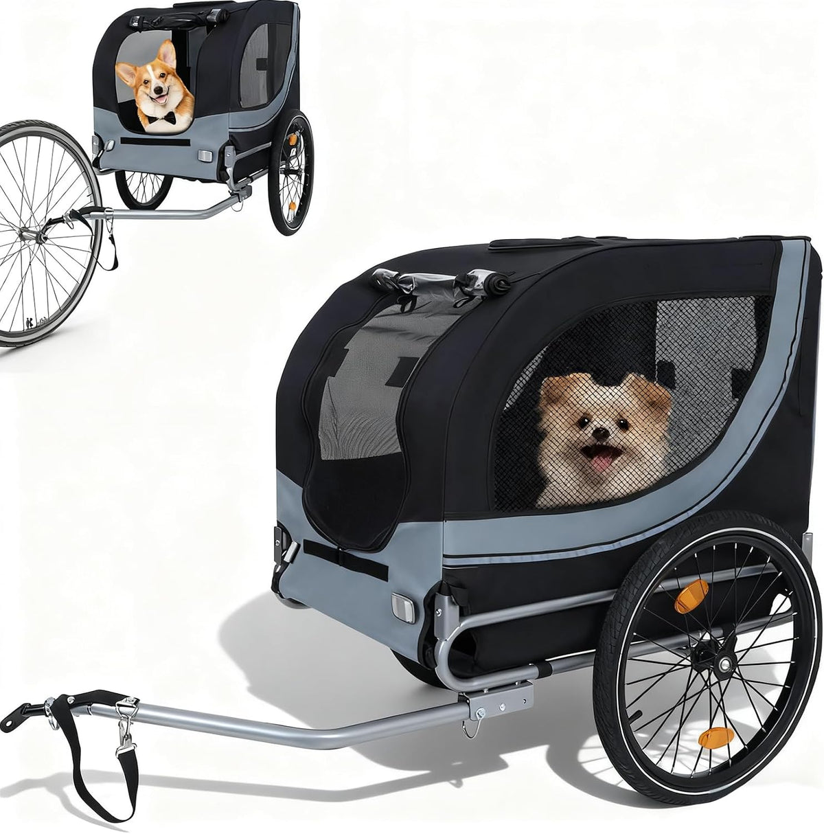 Dog bike trailer for large dogs hitched behind a bicycle